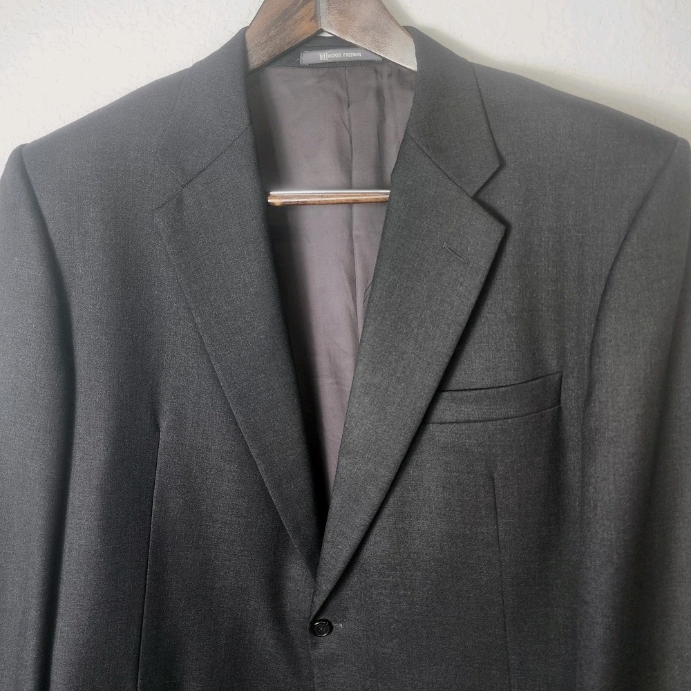 Hickey Freeman Loro Piana Tasmanian Super 130s Wool Jacket 48L Gray Career Event